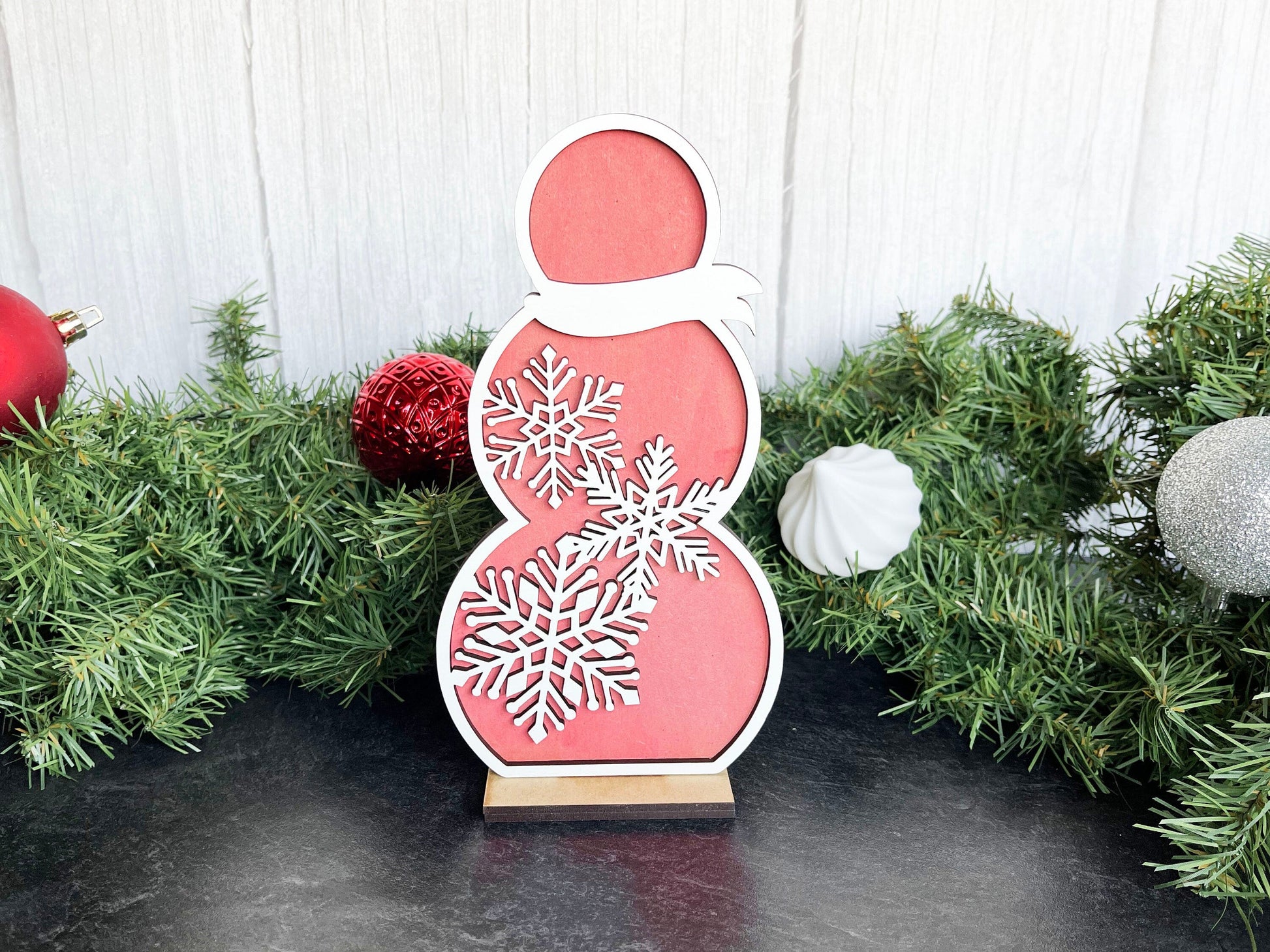 Christmas Decor - Snowmen Snowflake Large Stand Set - Snowflakes, Let It Snow, Top Hat, Snowman, Winter Decorations for Shelf, Home Decor,