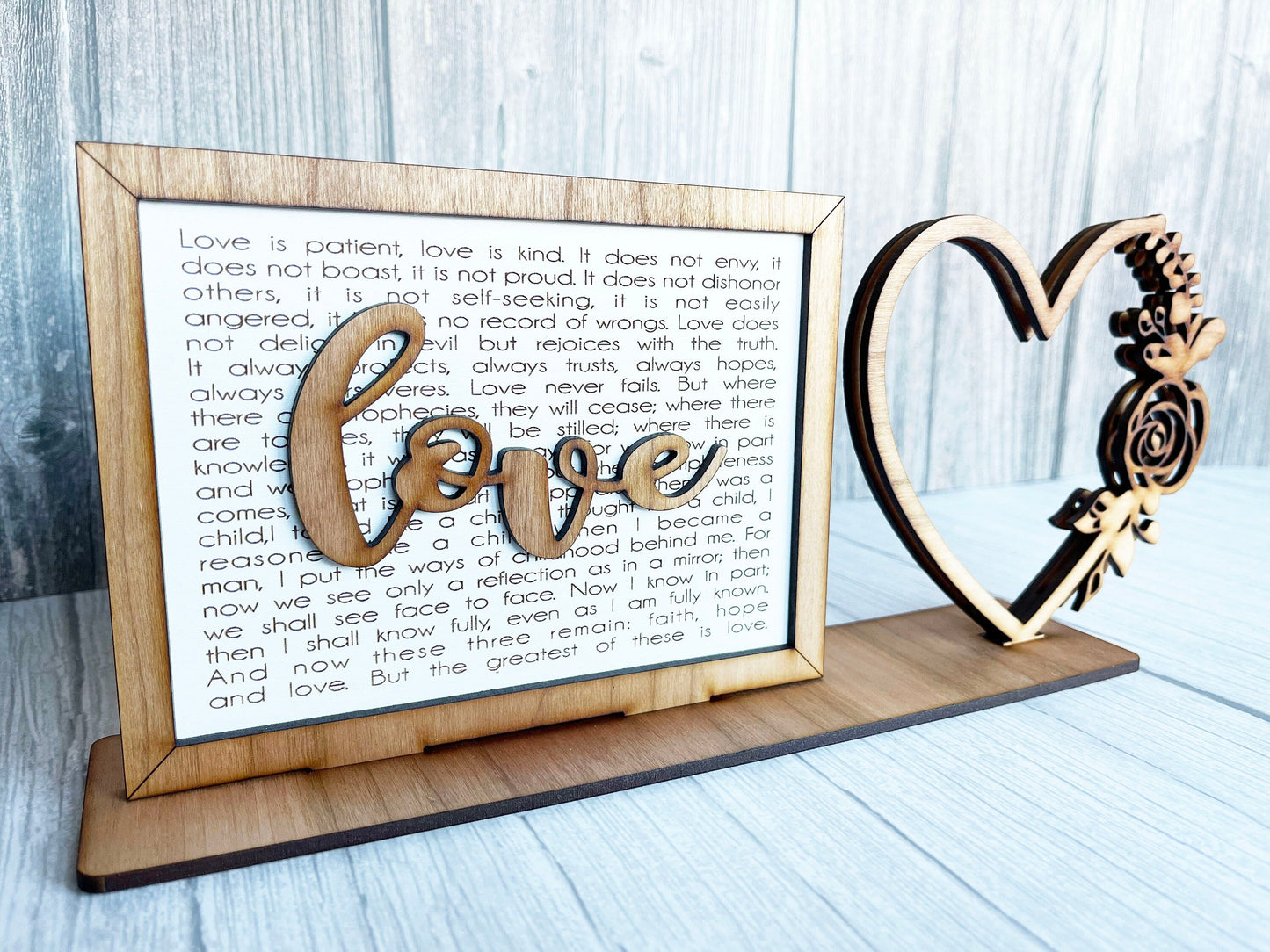 Love Heart 1 Corinthians 13 Photo Frame - Wood Picture Frame, Wooden Frame, Wood Frame, Photo Frame, Mother's Day, Wedding Décor, Home Décor