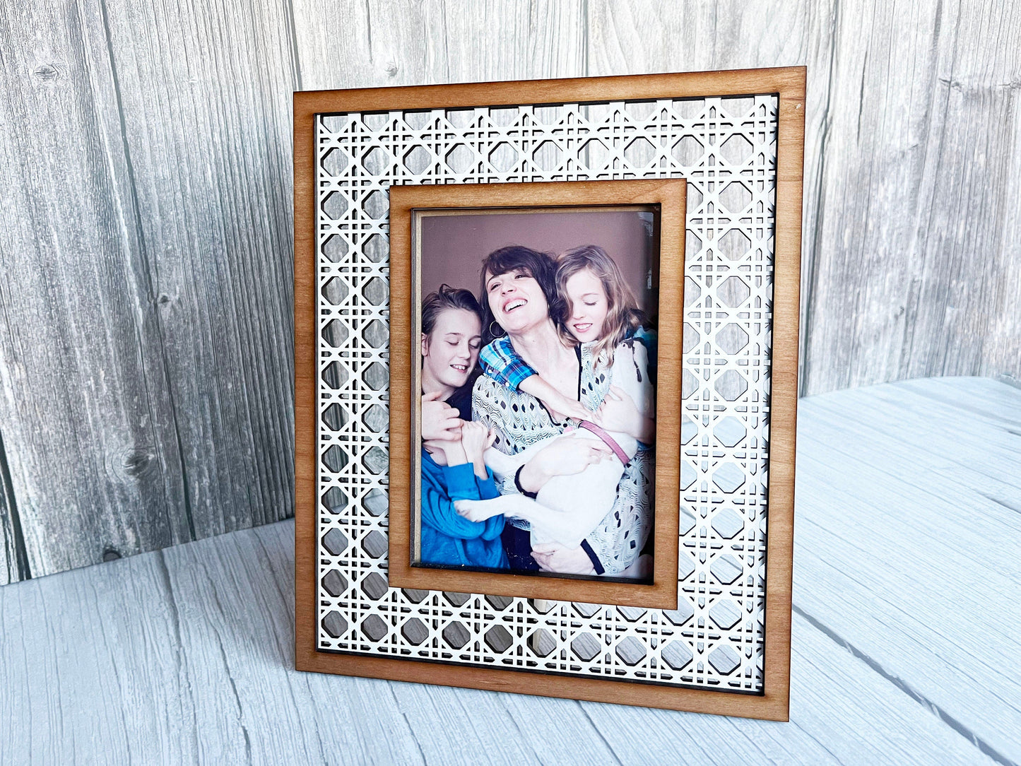 Rattan Photo Frame - Wood Picture Frame, 4x6, 5x7, 8x10, Wooden Frame, Wood Frame, Photo Frame, Mother's Day, Wedding Décor, Home Décor