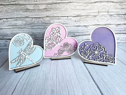 Shelf Home Decor - Butterfly Dragonfly Floral Hearts Stand Set - Floral Hearts, Butterfly, Mantel Decor, All Seasons Decorations for Shelf