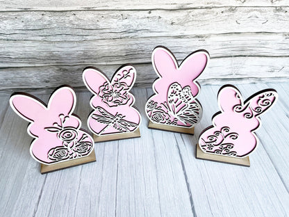 Spring Home Decor - Spring Flower Dragonfly Bunnies Stand Set, Dragonfly Bunny, Butterfly, Mantel Decor, All Seasons Decorations for Shelf