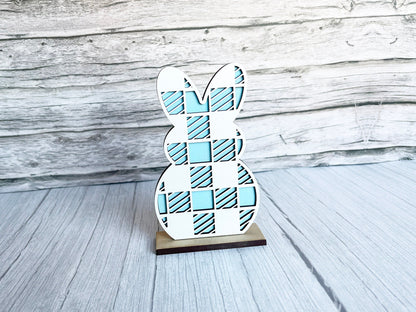 Spring Home Decor - Spring Plaid Bunnies Stand Set, Stripe Bunny, Plaid Stipes, Mantel Decor, All Seasons Decorations for Shelf, Easter