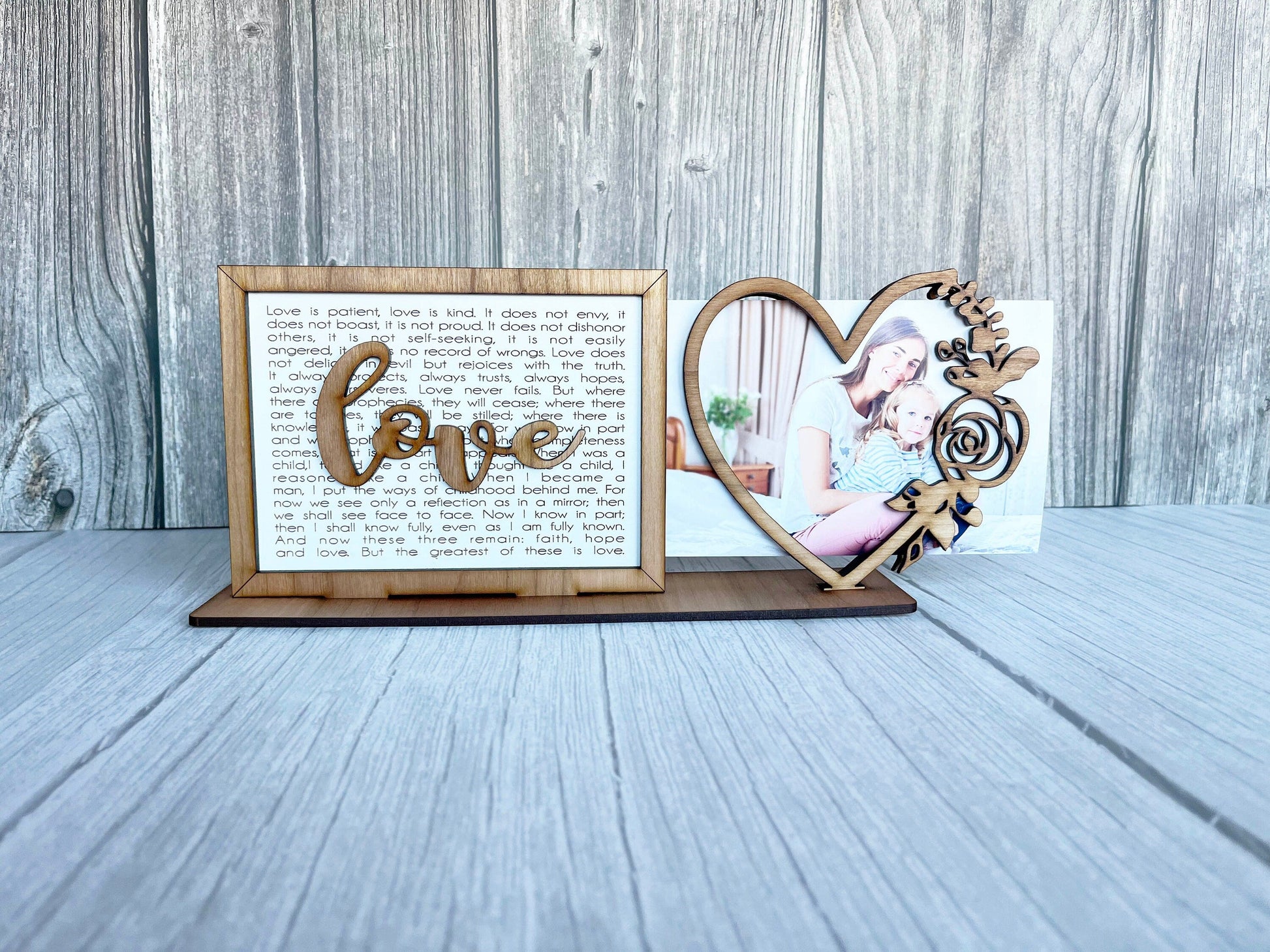 Love Heart 1 Corinthians 13 Photo Frame - Wood Picture Frame, Wooden Frame, Wood Frame, Photo Frame, Mother's Day, Wedding Décor, Home Décor