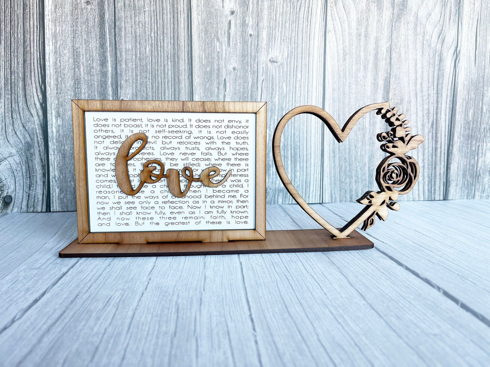 Love Heart 1 Corinthians 13 Photo Frame - Wood Picture Frame, Wooden Frame, Wood Frame, Photo Frame, Mother's Day, Wedding Décor, Home Décor