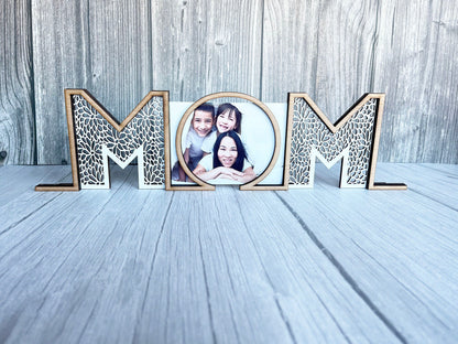 MOM Floral Pattern Photo Stand - Wood Picture Frame, Wooden Frame, Wood Frame, Photo Frame, Mother's Day, Wedding Décor, Home Décor