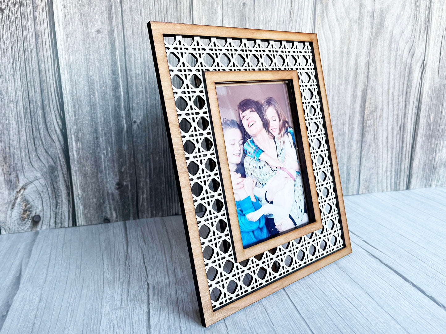 Rattan Photo Frame - Wood Picture Frame, 4x6, 5x7, 8x10, Wooden Frame, Wood Frame, Photo Frame, Mother's Day, Wedding Décor, Home Décor