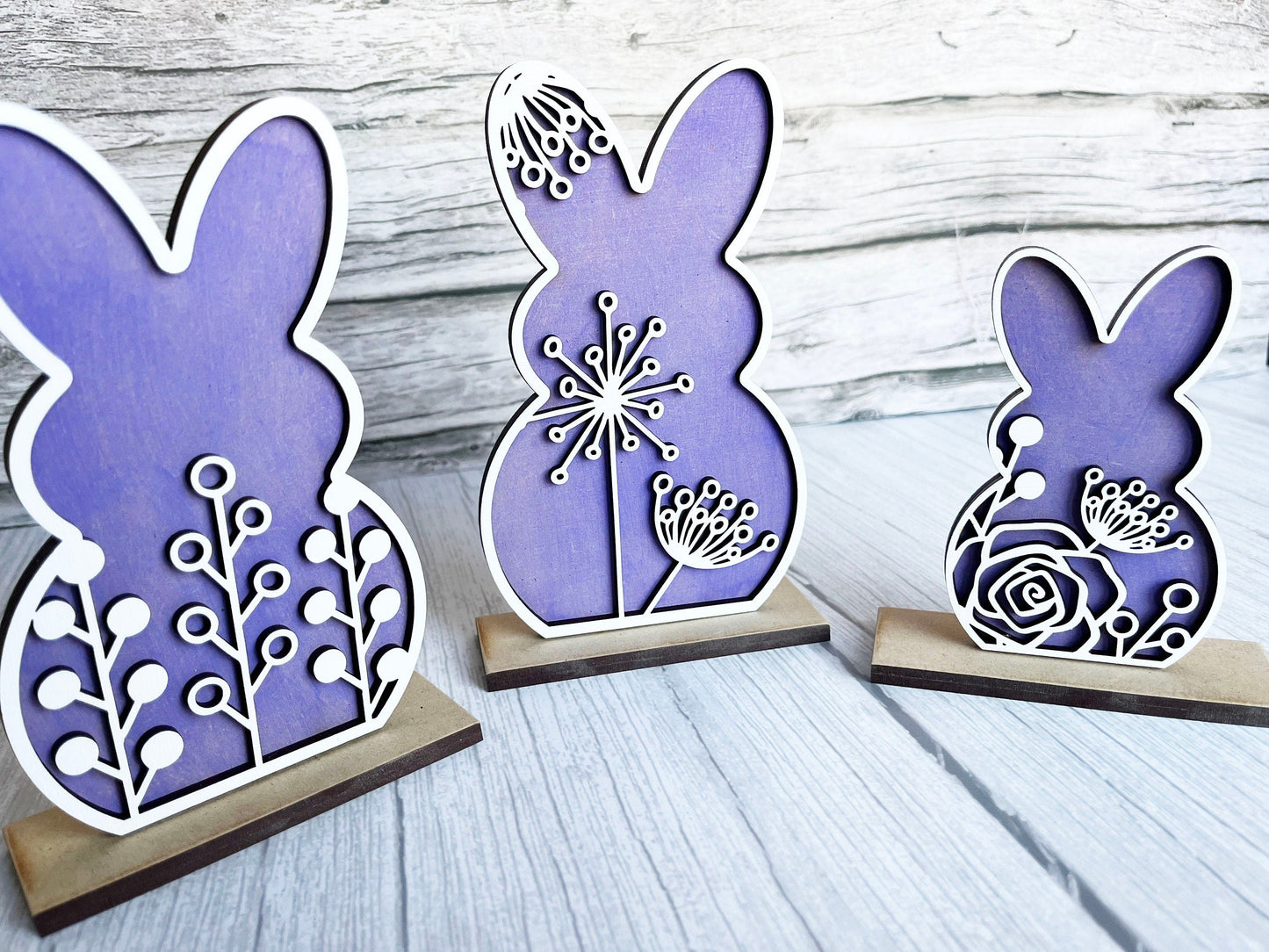 Spring Home Decor - Spring Vine Floral Bunnies Stand Set, Floral Bunny, Vines, Mantel Decor, All Seasons Decorations for Shelf, Easter