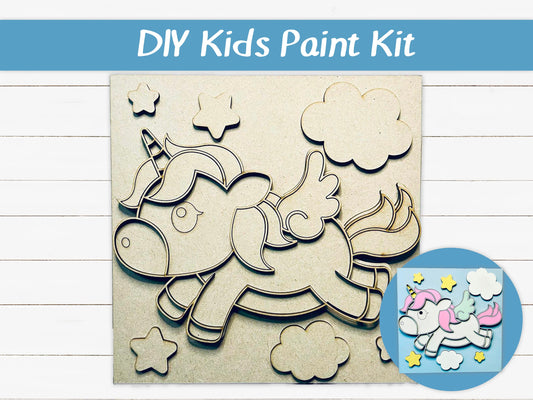 DIY Kids Paint Kit - Unicorn in Clouds Kit, Kids Paint Project, DIY Kit, Childrens Craft Project, Kids Craft Kit, Birthday Party