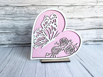 Shelf Home Decor - Butterfly Dragonfly Floral Hearts Stand Set - Floral Hearts, Butterfly, Mantel Decor, All Seasons Decorations for Shelf