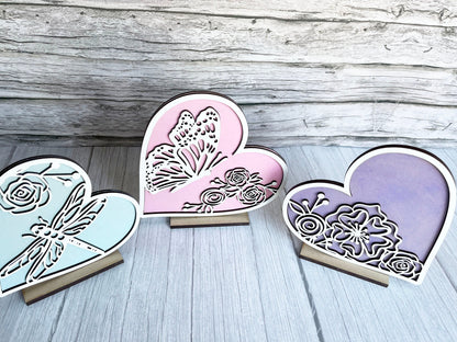 Shelf Home Decor - Butterfly Dragonfly Floral Hearts Stand Set - Floral Hearts, Butterfly, Mantel Decor, All Seasons Decorations for Shelf