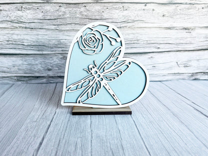 Shelf Home Decor - Butterfly Dragonfly Floral Hearts Stand Set - Floral Hearts, Butterfly, Mantel Decor, All Seasons Decorations for Shelf