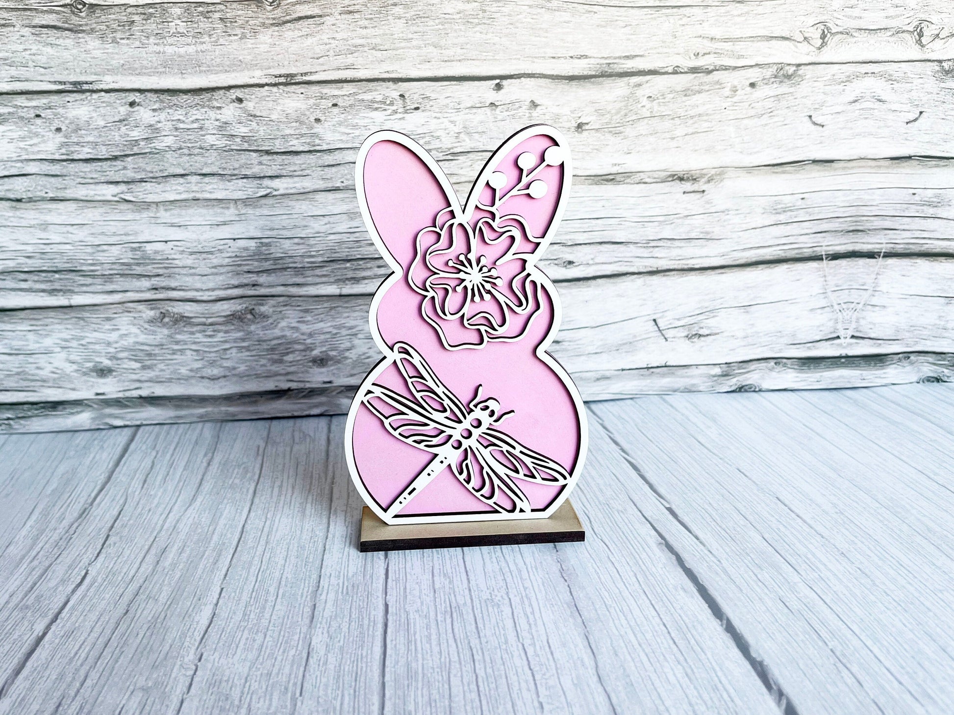 Spring Home Decor - Spring Flower Dragonfly Bunnies Stand Set, Dragonfly Bunny, Butterfly, Mantel Decor, All Seasons Decorations for Shelf