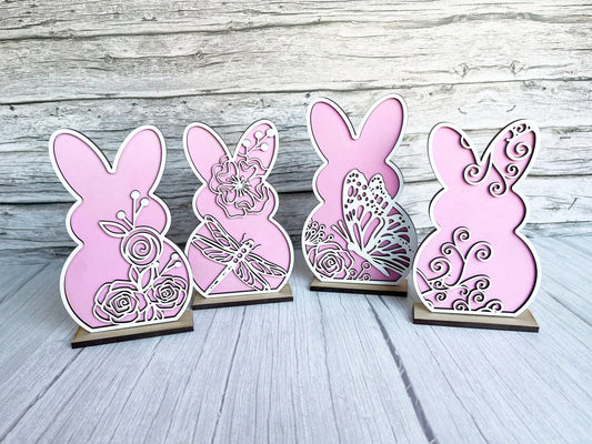 Spring Home Decor - Spring Flower Dragonfly Bunnies Stand Set, Dragonfly Bunny, Butterfly, Mantel Decor, All Seasons Decorations for Shelf