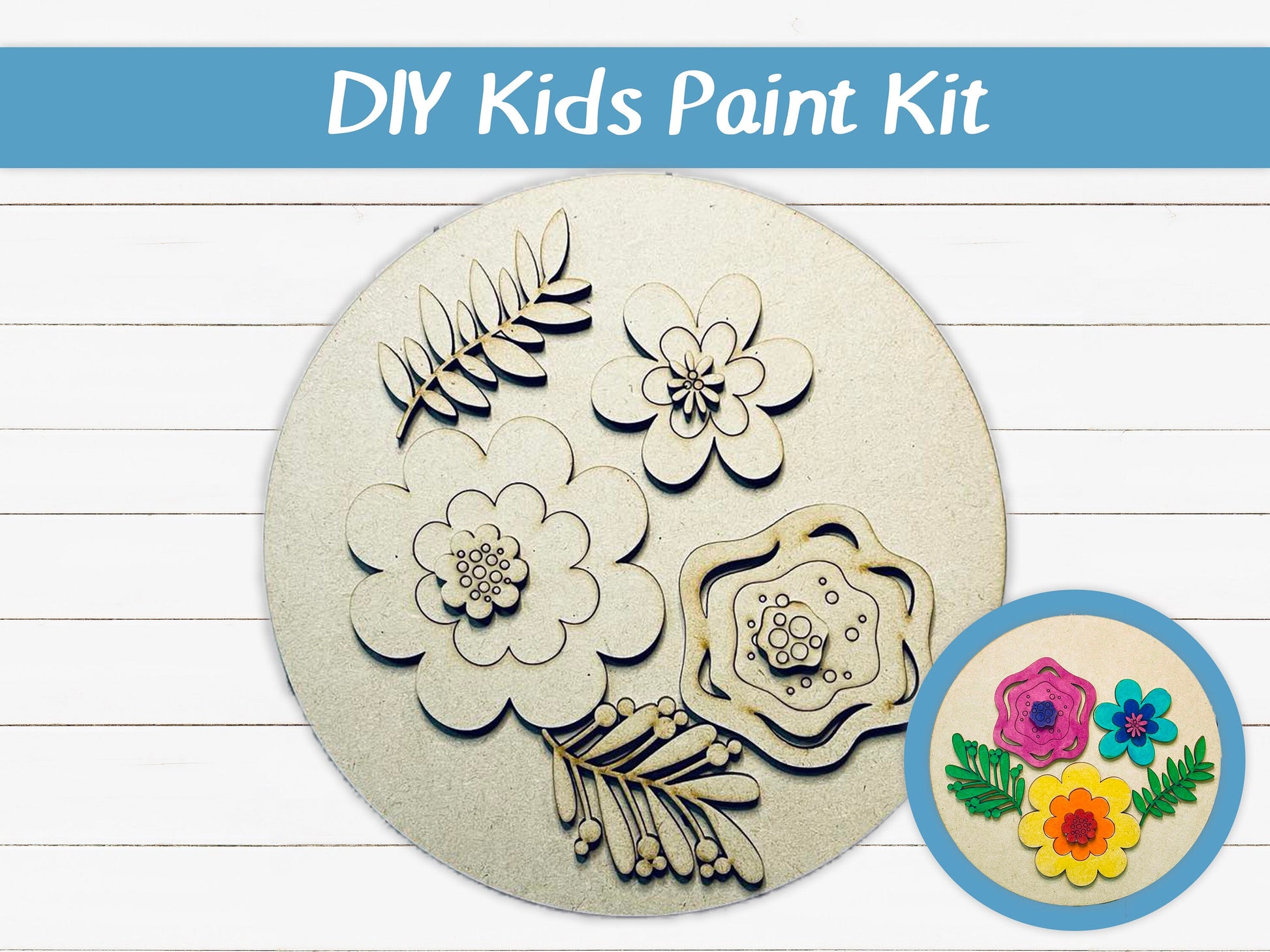 DIY Kids Paint Kit - Flower Floral Collection Kit, Kids Paint Project, DIY Kit, Childrens Craft Project, Kids Craft Kit, Birthday Party