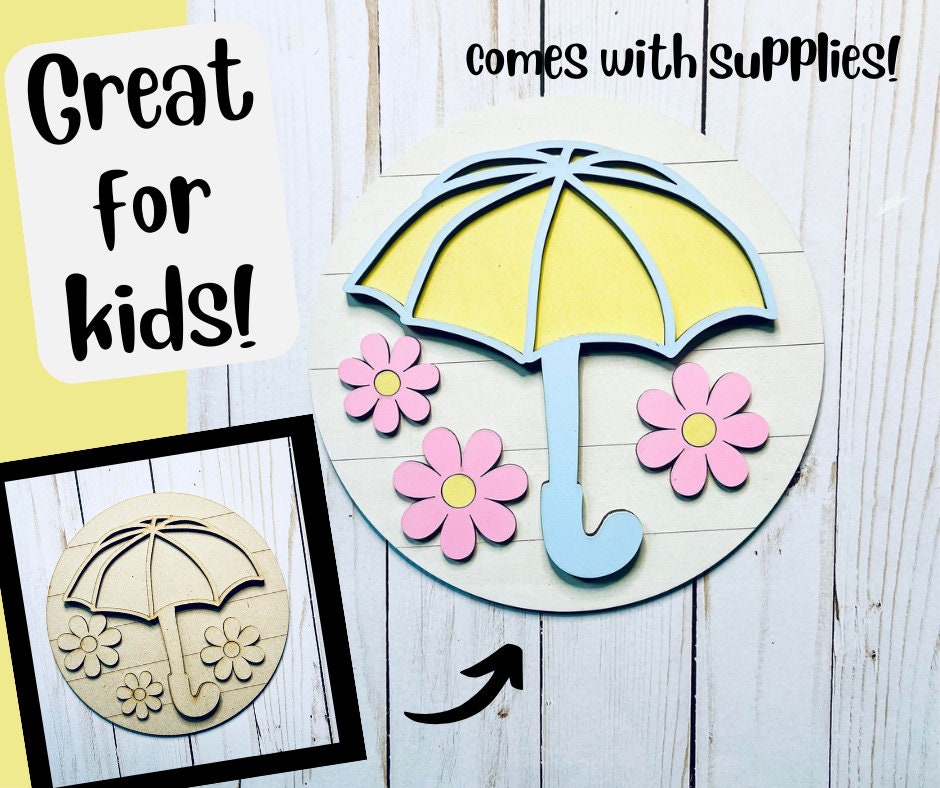 DIY Kids Paint Kit - Umbrella with Flowers Kit, Kids Paint Project, DIY Kit, Childrens Craft Project, Kids Craft Kit, Birthday Party