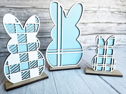 Spring Home Decor - Spring Plaid Bunnies Stand Set, Stripe Bunny, Plaid Stipes, Mantel Decor, All Seasons Decorations for Shelf, Easter