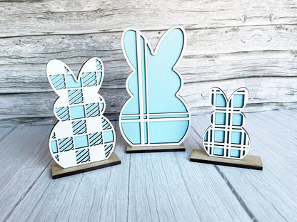 Spring Home Decor - Spring Plaid Bunnies Stand Set, Stripe Bunny, Plaid Stipes, Mantel Decor, All Seasons Decorations for Shelf, Easter