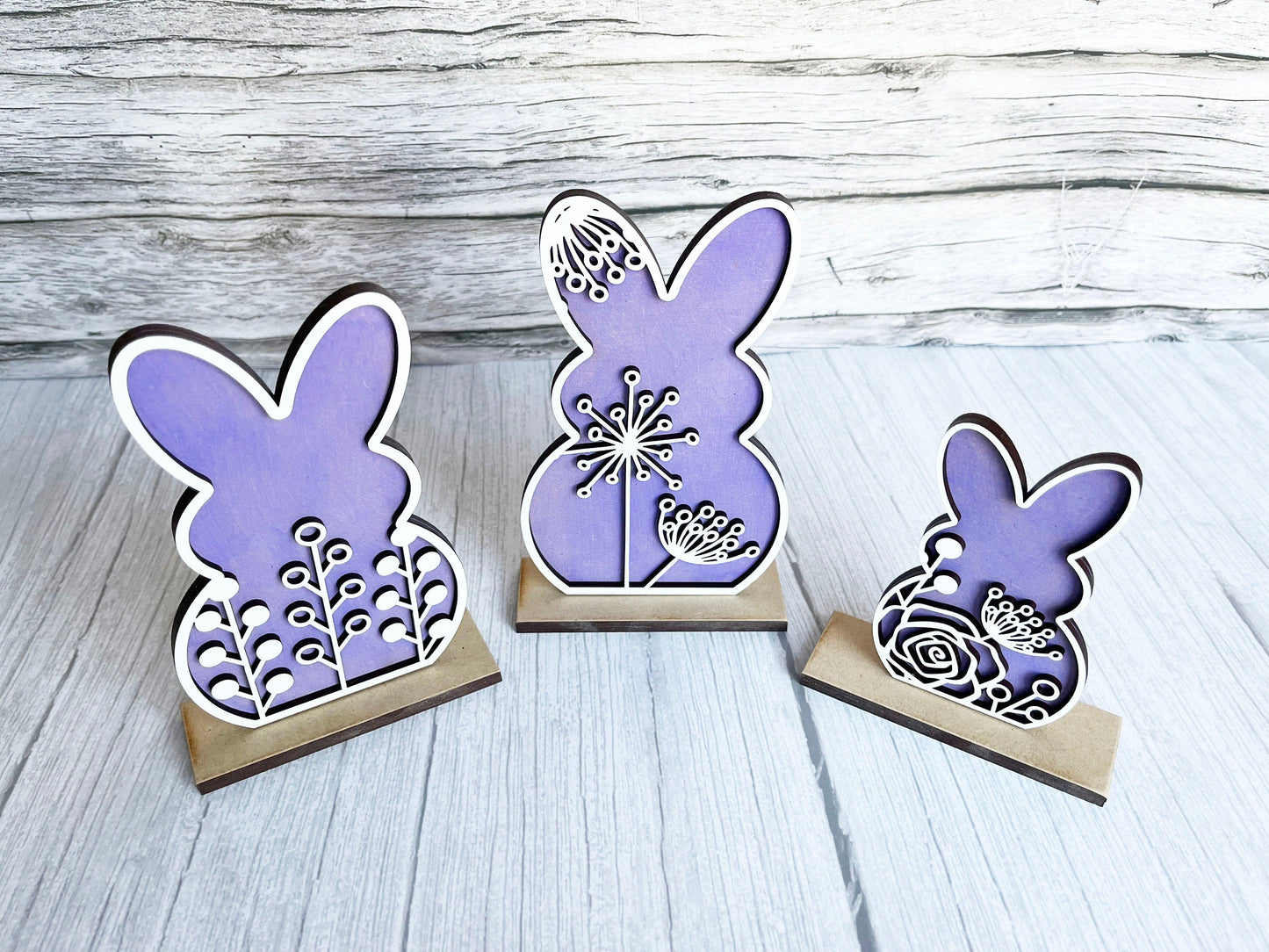 Spring Home Decor - Spring Vine Floral Bunnies Stand Set, Floral Bunny, Vines, Mantel Decor, All Seasons Decorations for Shelf, Easter