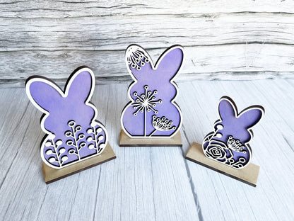 Spring Home Decor - Spring Vine Floral Bunnies Stand Set, Floral Bunny, Vines, Mantel Decor, All Seasons Decorations for Shelf, Easter