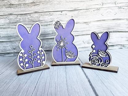 Spring Home Decor - Spring Vine Floral Bunnies Stand Set, Floral Bunny, Vines, Mantel Decor, All Seasons Decorations for Shelf, Easter