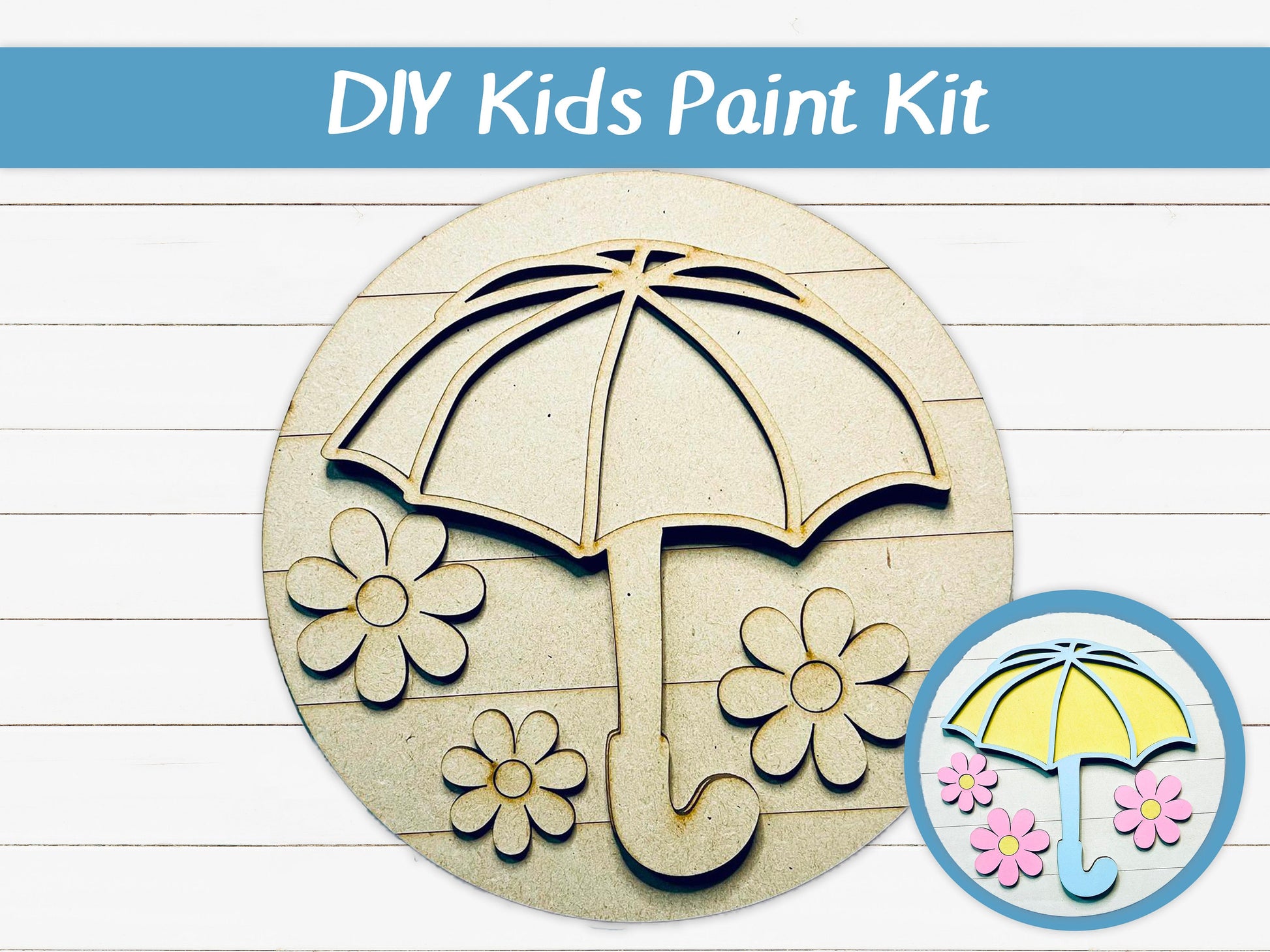 DIY Kids Paint Kit - Umbrella with Flowers Kit, Kids Paint Project, DIY Kit, Childrens Craft Project, Kids Craft Kit, Birthday Party