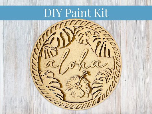 DIY Paint Kit - Aloha Floral Leaves Sign, Wood Sign, Unfinished DIY Wood Kit Craft Kit, DIY Blanks, Home Decor, Door Hanger