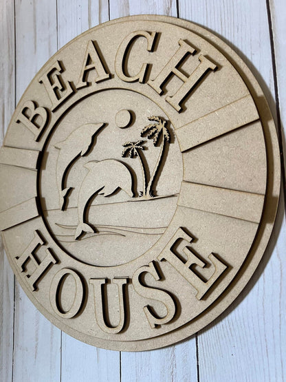 DIY Paint Kit - Beach House Dolphins Sign, Wood Sign, Unfinished DIY Wood Kit Craft Kit, DIY Blanks, Home Decor, Door Hanger