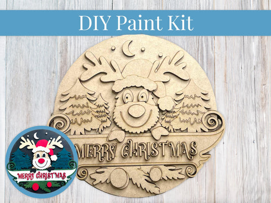 DIY Sign Kit - Merry Christmas Reindeer Sign, Welcome Sign, DIY Kit, Paint at Home, Wood Craft Kit, Paint Your Own, Paint Party