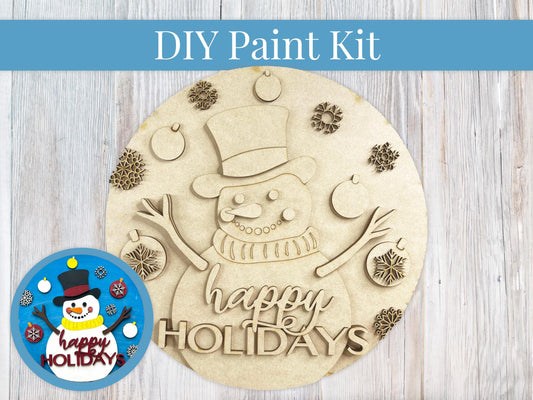 DIY Sign Kit - Snowman Happy Holidays Sign, Welcome Sign, DIY Kit, Paint at Home, Wood Craft Kit, Paint Your Own, Paint Party