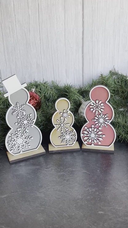 Snowmen Snowflake Small Stand Shelf Décor Set