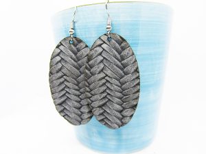 Oval Solid Fishtail Leather Earring Ash Gray