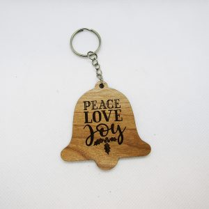 Peace Love Joy Holly Leaves Bell Keychain