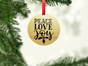 Peace Love Joy Holly Leaves Ornament