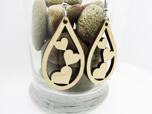Three Hearts Teardrop Wood Earring