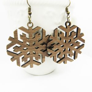 Circular Snowflake Wood Earring