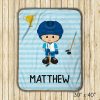 Hockey Player Boy Blue Stripe Blanket