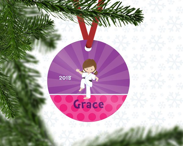 Karate Kid Girl Purple Rays Metal Ornament