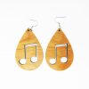 Teardrop Music Notes Cutout Wood Earrings