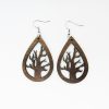 Teardrop Cutout Tree Wood Earrings