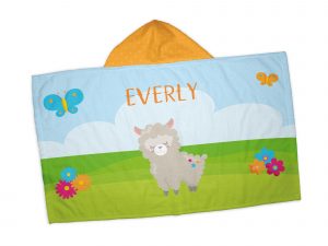llama-party-sky-grass-flowers-hooded-towel