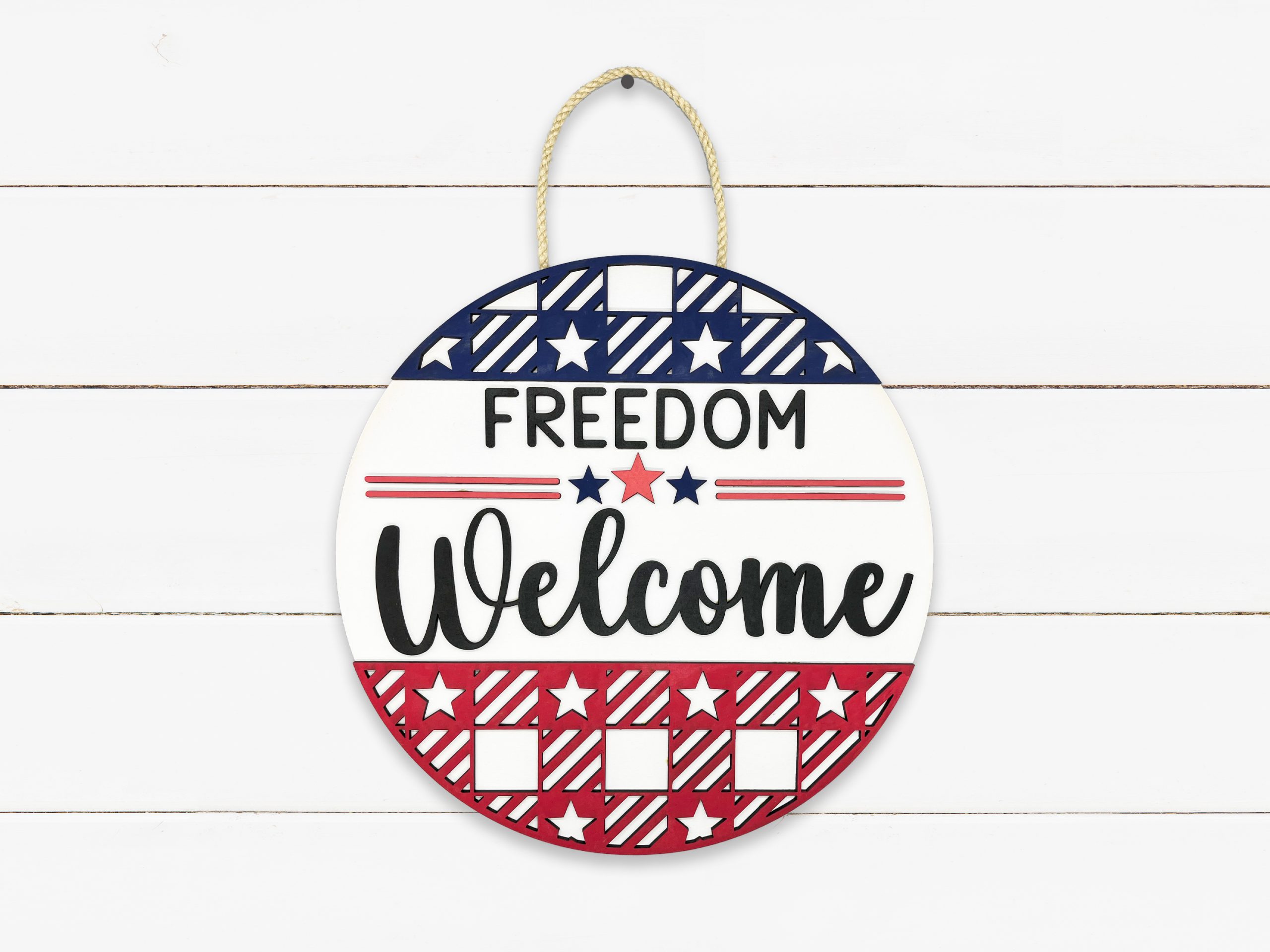 Freedom Welcome Stars Stripes Sign