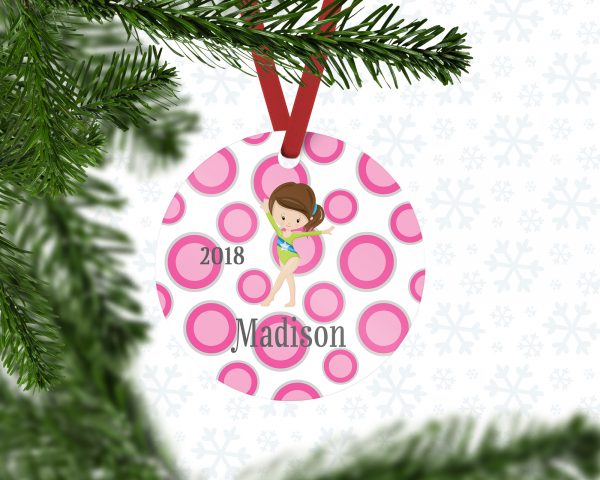 Gymnastic Girl Pink Dot Ornament