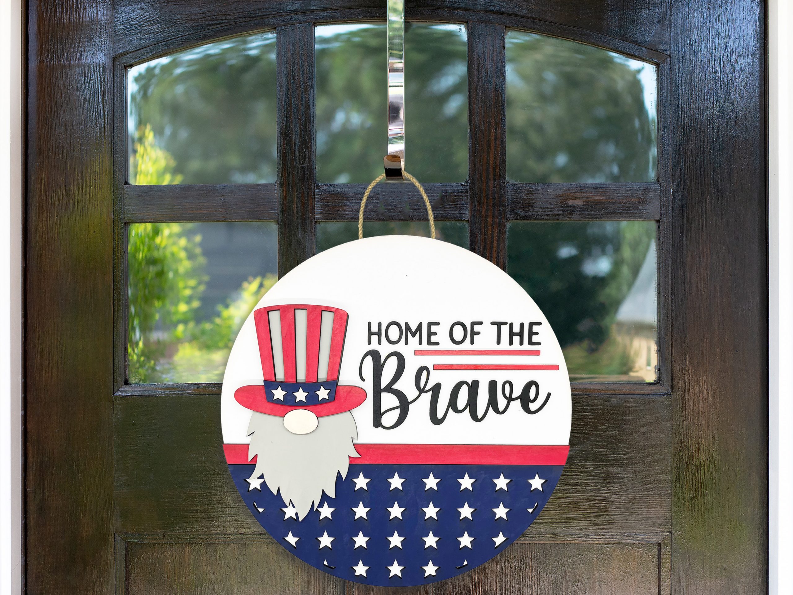 Home of the Brave Patriotic Gnome Sign