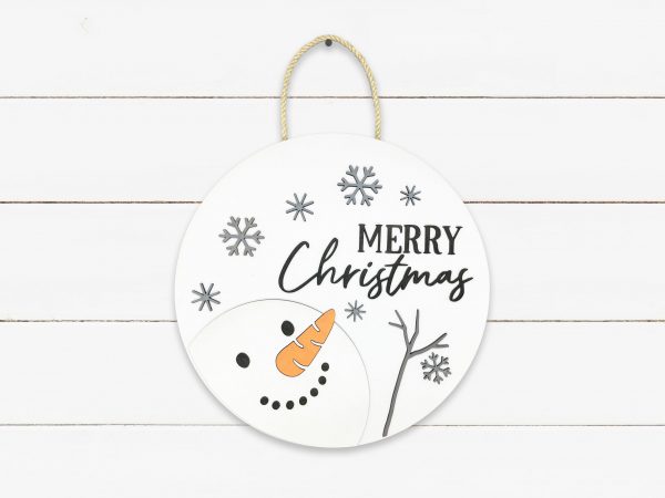 Merry Christmas Snowman Snowflakes Sign