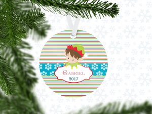 Christmas Elf Boy Girl Stripes Ornament