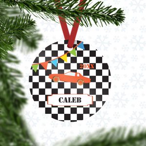 Vintage Race Car Checker Ornament