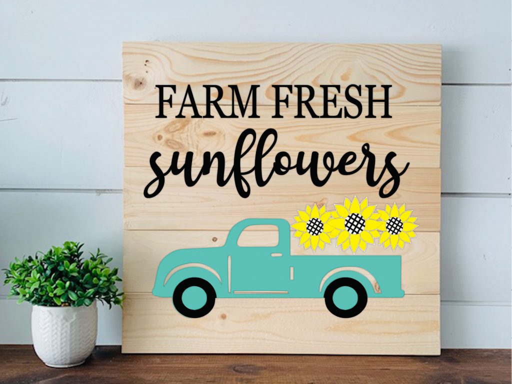 Farm Fresh Sunflowers Vintage Truck - W&P-023