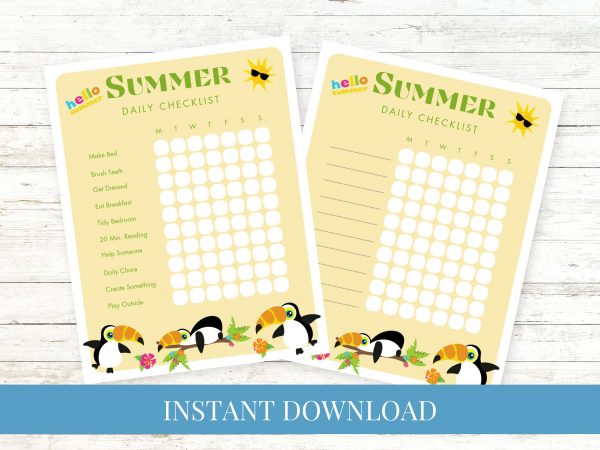 Summer Daily Weekly Hello Summer Toucans Checklist Printable