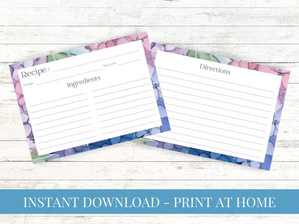 Hydrangea Flower Watercolor Recipe Card Printable