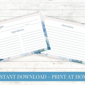 Blue Hydrangea Watercolor Recipe Card Printable